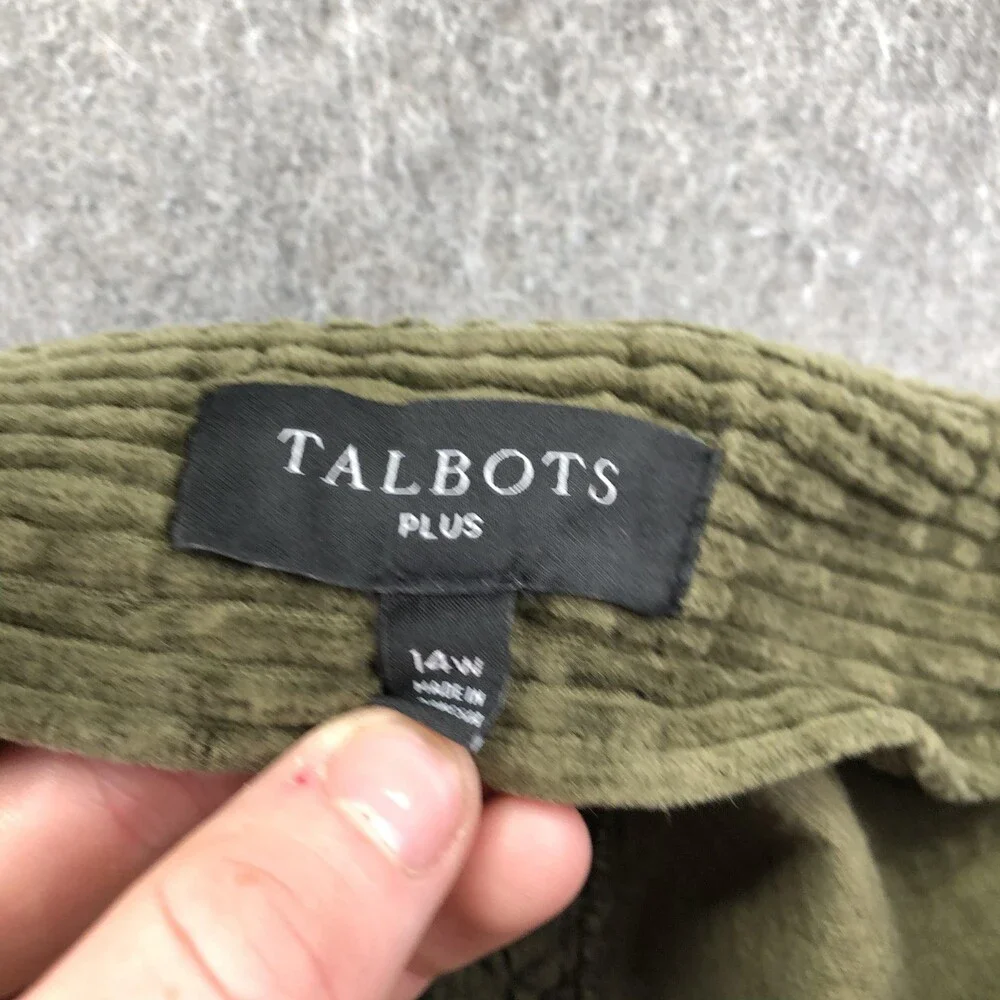 Talbots Skirt Womens 14W Green Corduroy Straight Knee Length Elastic Waist